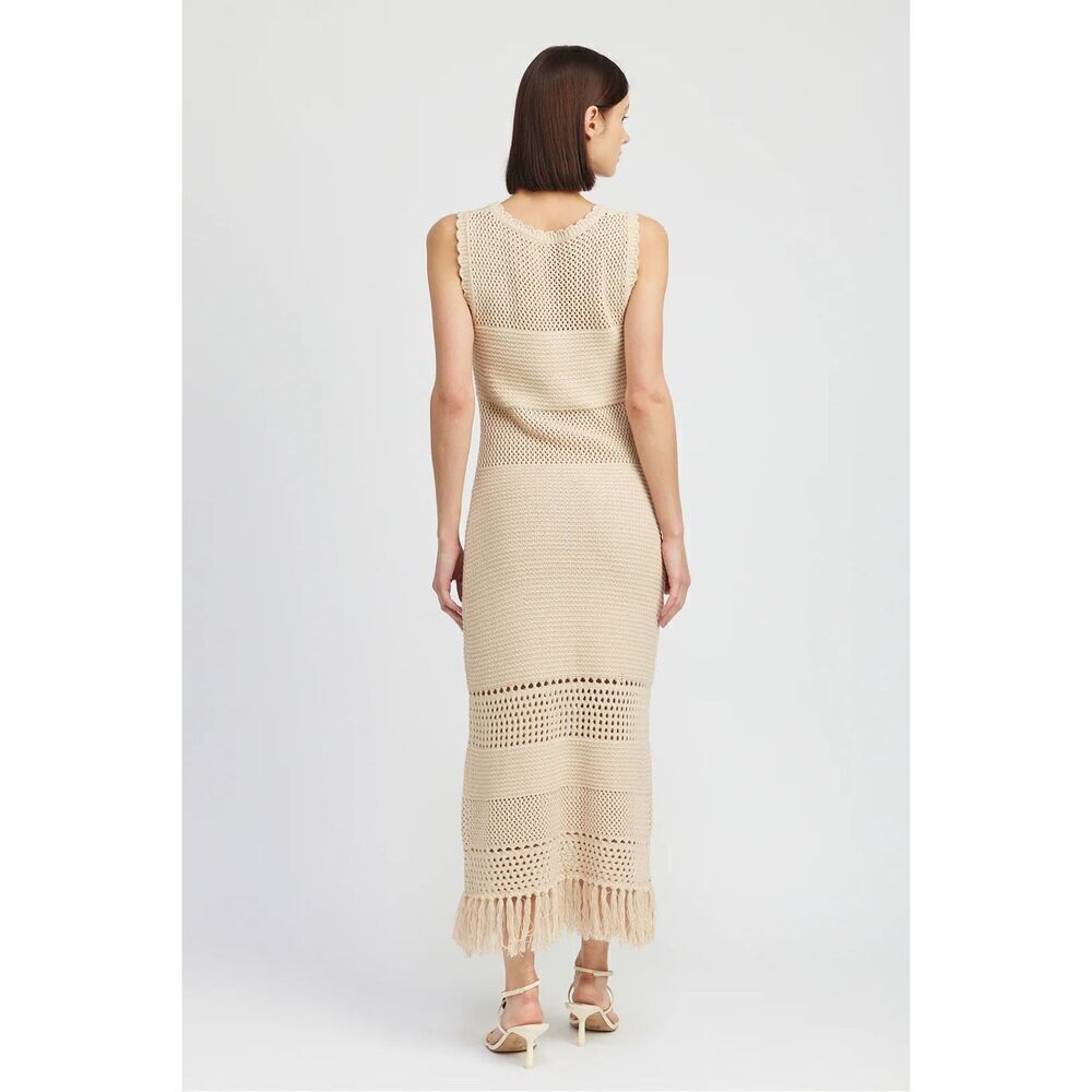 EN SAISON Ruby Crochet Novelty Fringe Midi Dress COLOR: Natural Size S NWT$118 - Picture 3 of 8